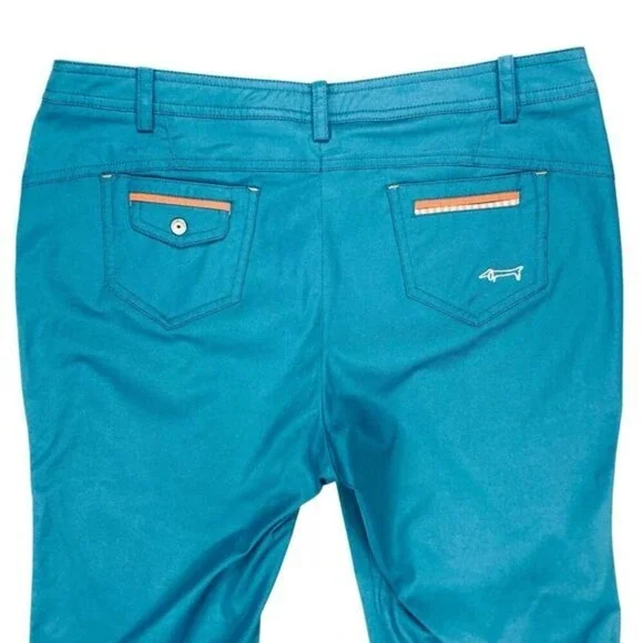 Louis Castel Cropped Golf Pants Womens 12 Teal Blue Striped Trim Outdoor Capri - Picture 9 of 14